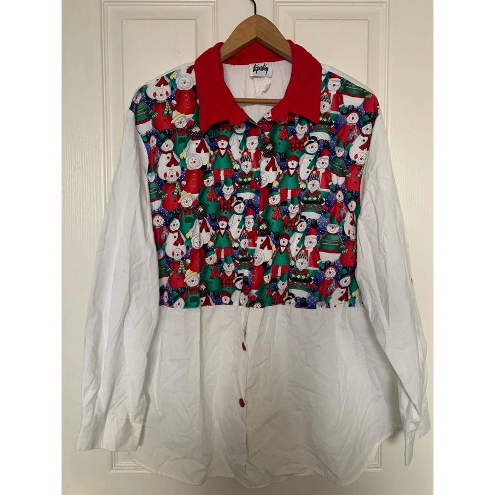 Vintage Tapestry Snowman Button Down Shirt